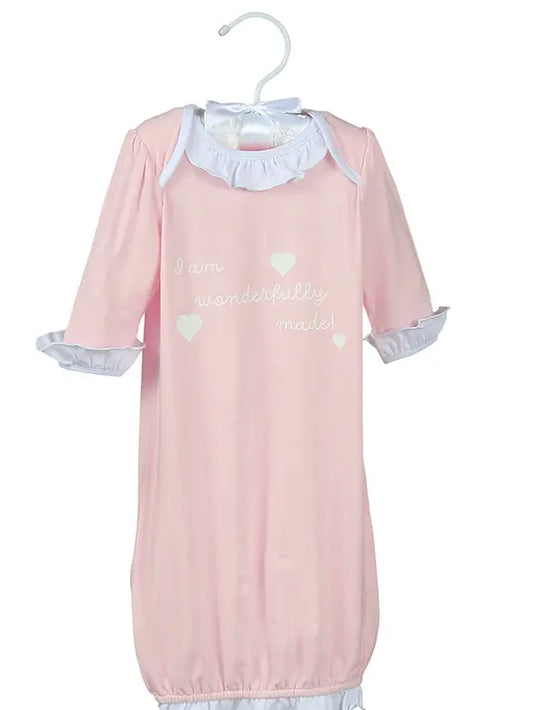 Pink Wonderfully Made Bamboo Sack Gown & Cap 0/3 Months