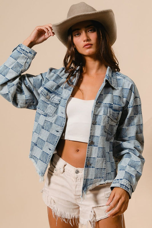 Checkered Denim Jacket