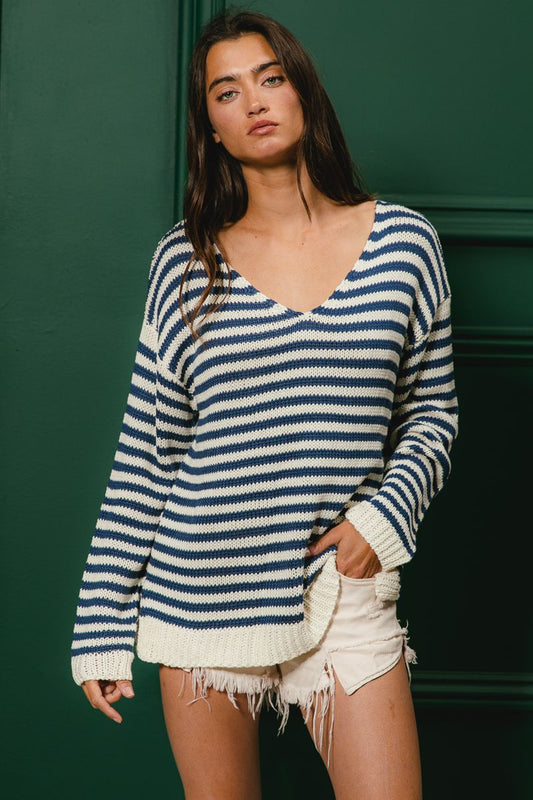 Navy N White Striped Sweater