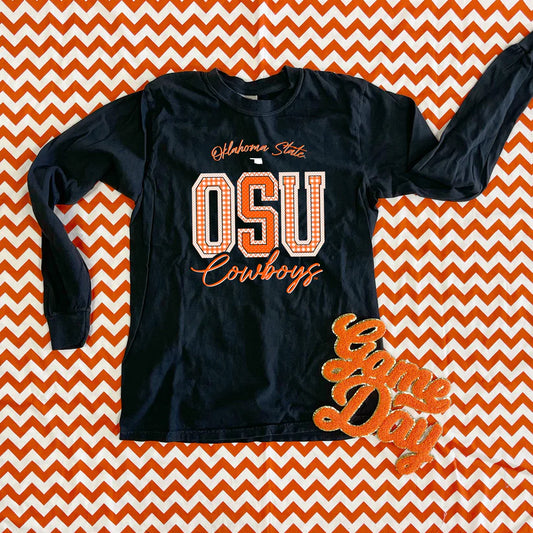 OSU Mixed Pattern Gingham & Chevron LS