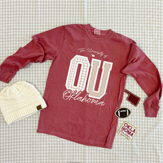 OU Mixed Pattern Gingham & Chevron LS