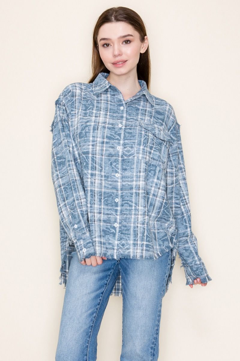 Distressed Hem Button Down