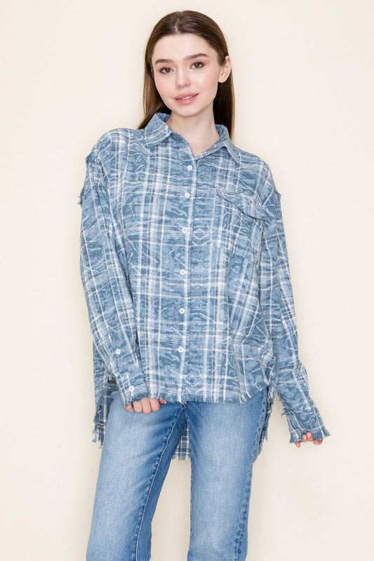 Distressed Hem Button Down