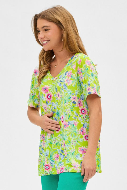 Lime Floral Boyfriend Top